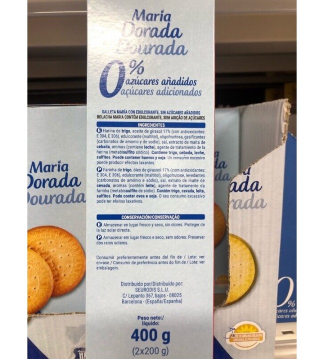 Biscuits Maria Hacendado 0% sucres ajoutés Carton 2 paquets (400 g)