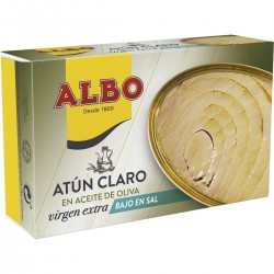 Albo thon pâle dans une boîte d'huile d'olive extra vierge à faible teneur en sel 82 g poids égoutté