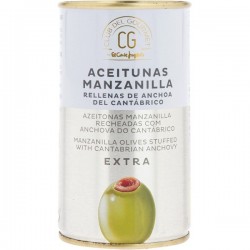 CLUB GOURMAND Olives Manzanilla farcies aux anchois de Cantabrie boîte 150 g poids égoutté