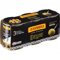 LA ESPAÑOLA Olives vertes de luxe farcies aux anchois paquet de 3 boîtes 50 g net égouttées