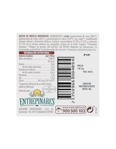 Mélange de fromages affinés Hacendado...