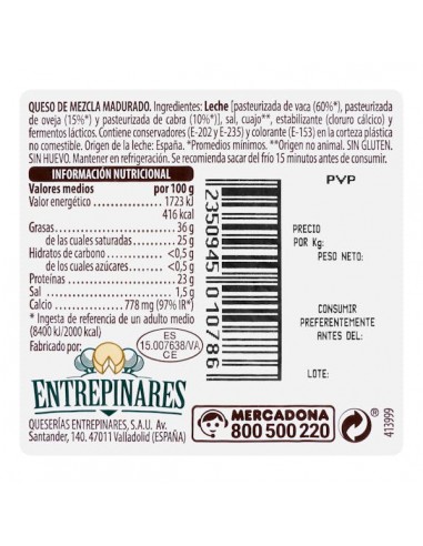 Hacendado, fromage mixte à pâte...