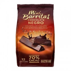 Mini tablettes de chocolat noir Hacendado aux graines croquantes et biscuit 70% cacao Pack 12 unités. (130 g)