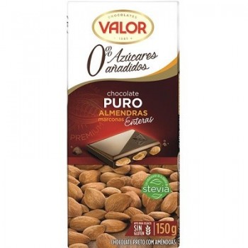Chocolat noir Valor amandes entières pures à 0% de sucres ajoutés Tablette 150 g