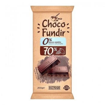 Chocolat noir Hacendado fondu 0% de sucre ajouté 70% de cacao Tablette 200 g