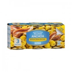 Olives camomille farcies aux anchois Hacendado réduits en sel 3 pots de 50g